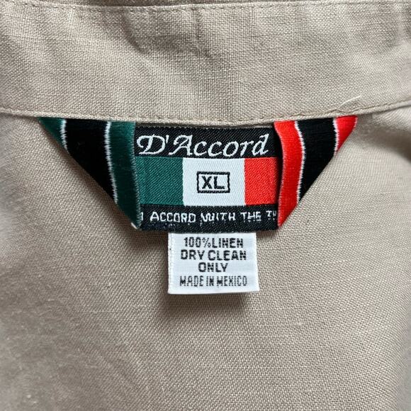 Vtg D'Accord Men's Button Down Shirt 100% Linen Long Sleeve Tan XL - Picture 6 of 6